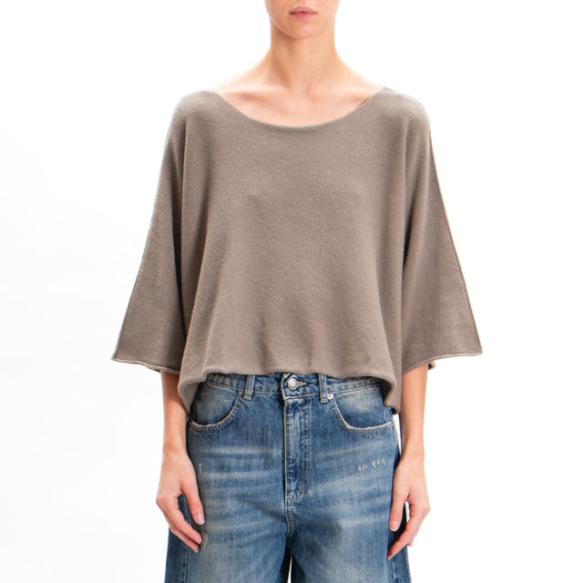 Zeroassoluto-Wide Sleeve Crop Top - Taupe