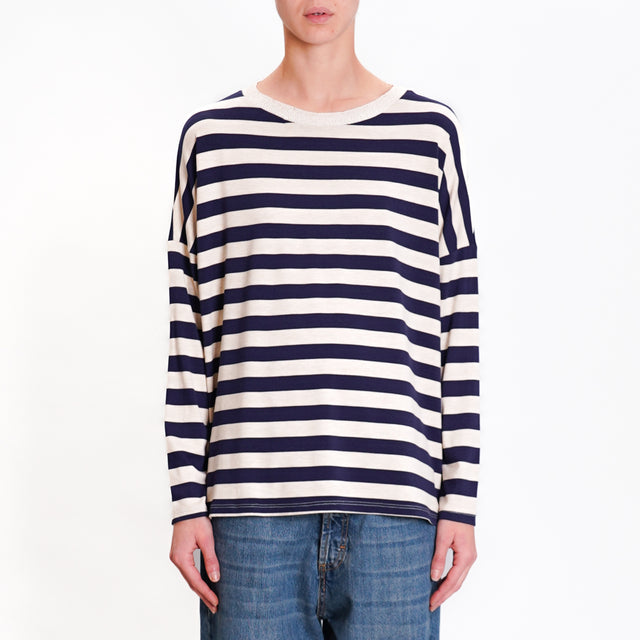 Zeroassoluto-Lurex crew-neck striped T-shirt - blue/beige