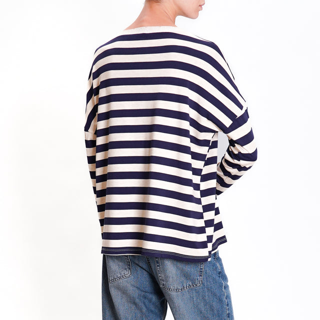 Zeroassoluto-Lurex crew-neck striped T-shirt - blue/beige