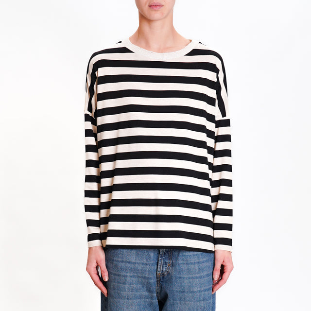 Zeroassoluto-Lurex crew-neck striped T-shirt - black/beige