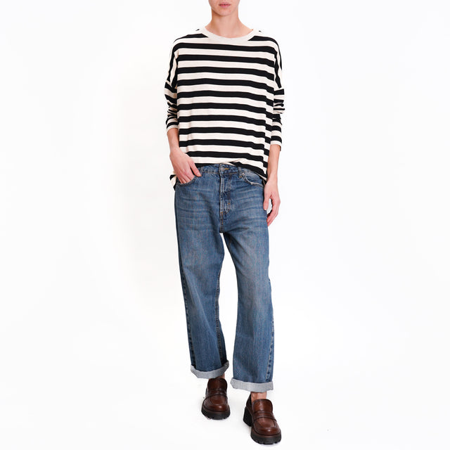 Zeroassoluto-Lurex crew-neck striped T-shirt - black/beige