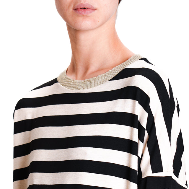 Zeroassoluto-Lurex crew-neck striped T-shirt - black/beige