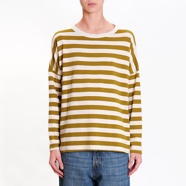 Zeroassoluto-Lurex crew-neck striped T-shirt - oil/beige