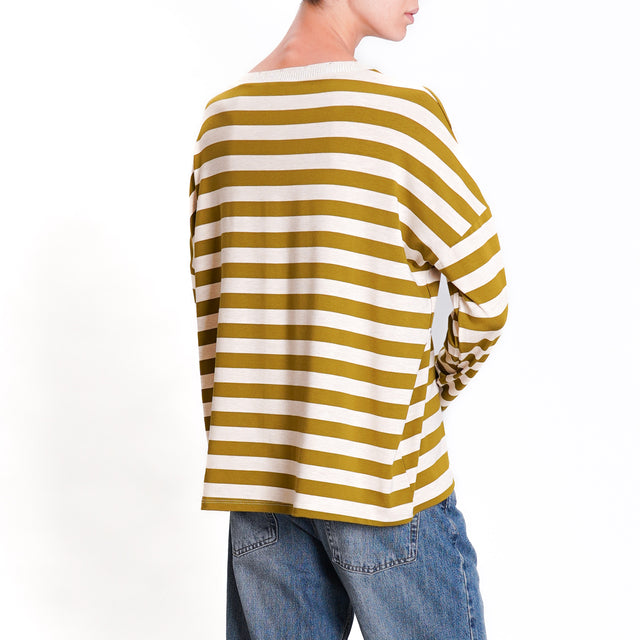 Zeroassoluto-Lurex crew-neck striped T-shirt - oil/beige