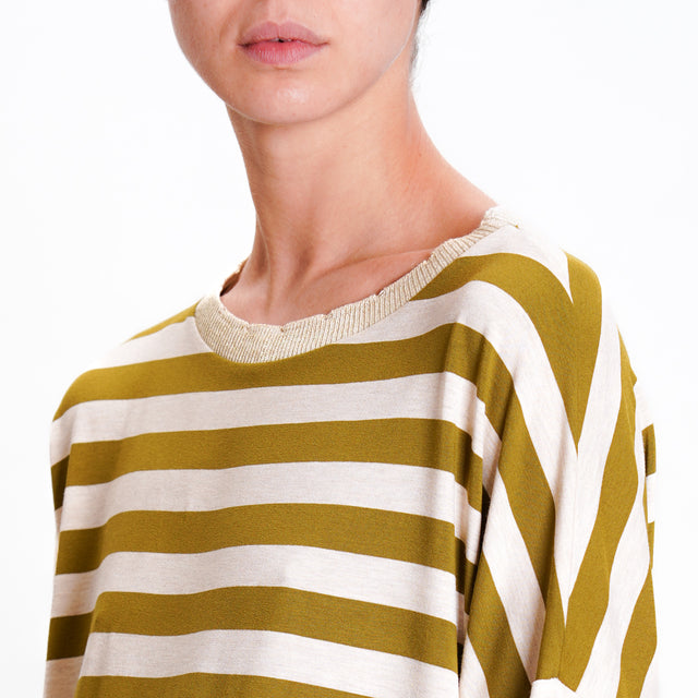 Zeroassoluto-Lurex crew-neck striped T-shirt - oil/beige