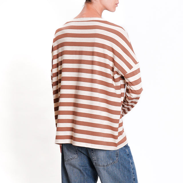 Zeroassoluto-T-shirt striped crew neck lurex - tobacco/beige