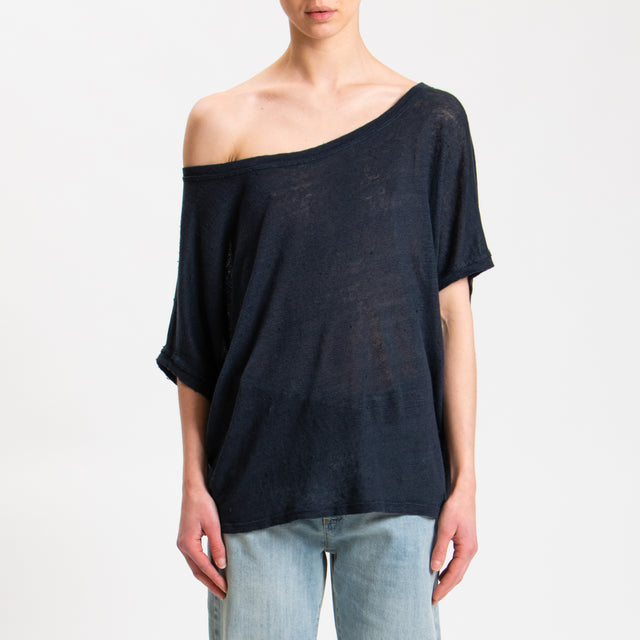 Zeroassoluto-T-shirt scatola in lino - blu