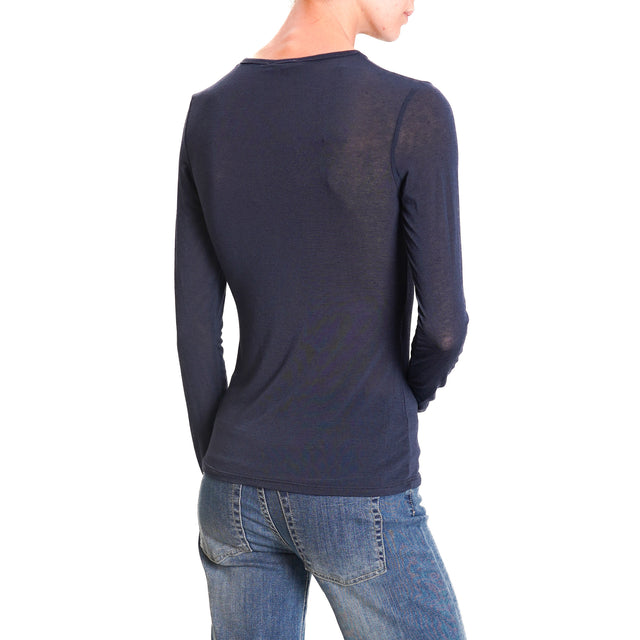 Zeroassoluto-Thin Cashmere Blend T-Shirt - Blue