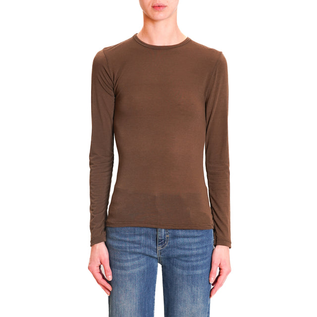 Zeroassoluto-Thin Cashmere Blend T-Shirt - Dark Brown