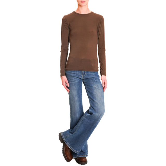 Zeroassoluto-Thin Cashmere Blend T-Shirt - Dark Brown