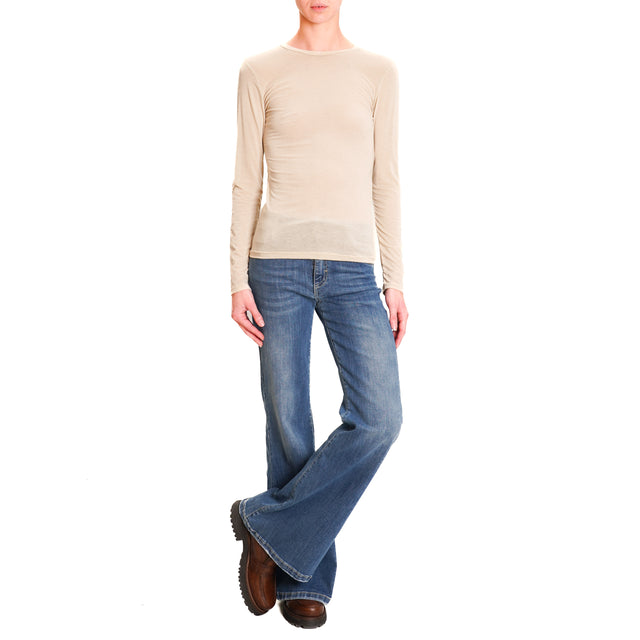 Zeroassoluto-Thin cashmere blend T-shirt - nude