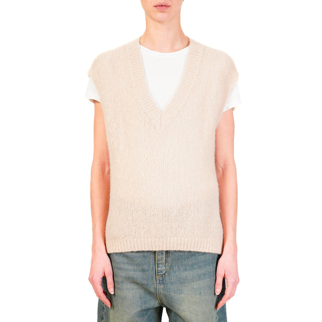 Zeroassoluto-Gilet a v alpaca - nude