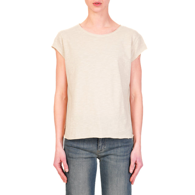 Zeroassoluto-T-shirt mezza manica taglio vivo 100% cotone - beige