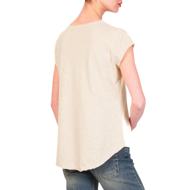 Zeroassoluto-T-shirt mezza manica taglio vivo 100% cotone - beige