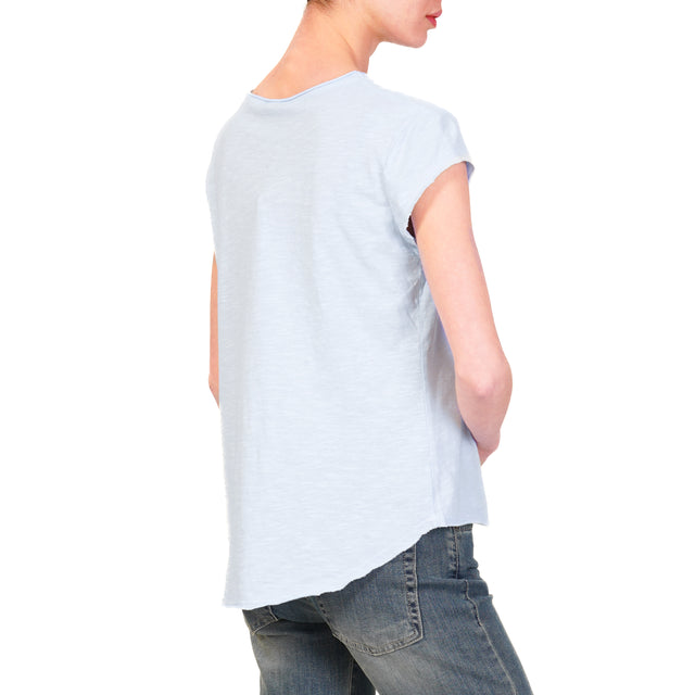 Zeroassoluto-T-shirt mezza manica taglio vivo 100% cotone - cielo