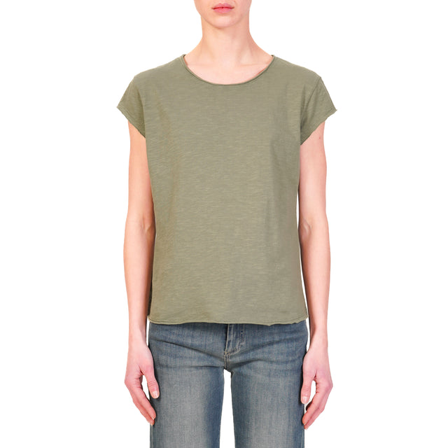 Zeroassoluto-T-shirt mezza manica taglio vivo 100% cotone - militare