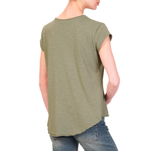 Zeroassoluto-T-shirt mezza manica taglio vivo 100% cotone - militare