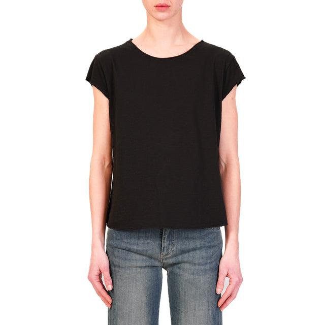 Zeroassoluto-T-shirt mezza manica taglio vivo 100% cotone - nero