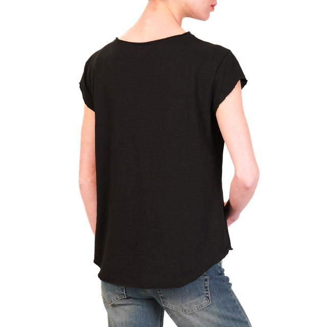 Zeroassoluto-T-shirt mezza manica taglio vivo 100% cotone - nero