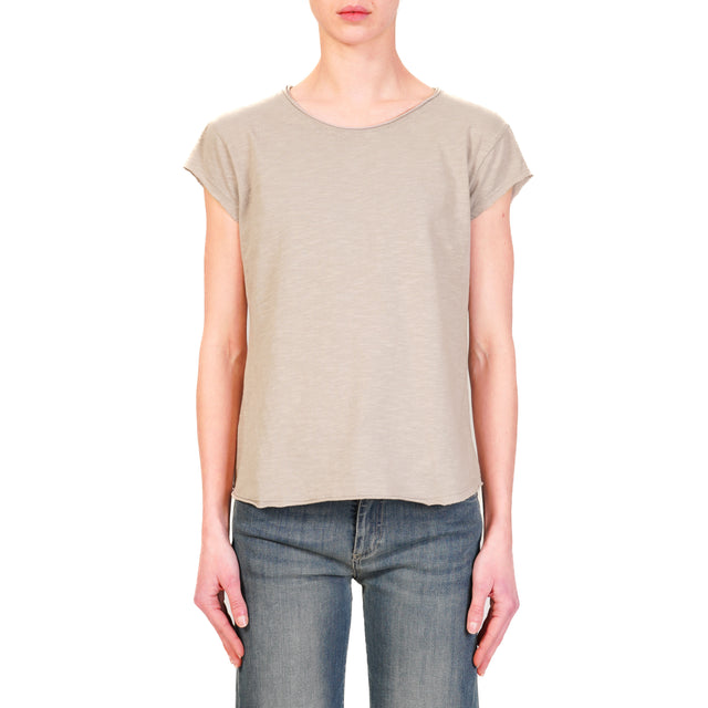 Zeroassoluto-T-shirt mezza manica taglio vivo 100% cotone - taupe