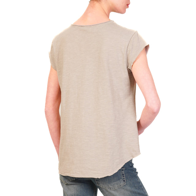 Zeroassoluto-T-shirt mezza manica taglio vivo 100% cotone - taupe