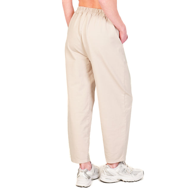 Zeroassoluto-Pantalone mom fit felpa light elastico in vita - beige