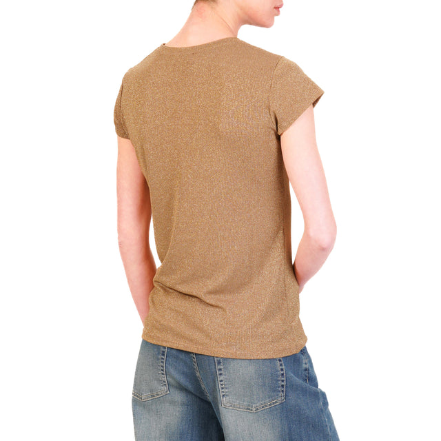 Zeroassoluto-T-shirt lurex a costine elasticizzato- biscotto