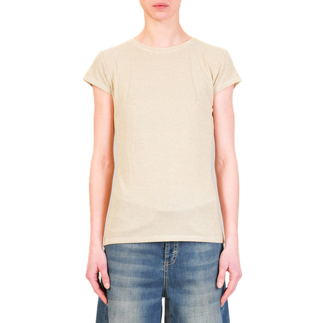 Zeroassoluto-T-shirt lurex a costine elasticizzato - sand