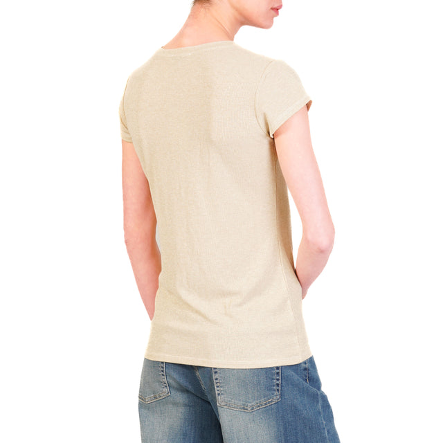 Zeroassoluto-T-shirt lurex a costine elasticizzato - sand