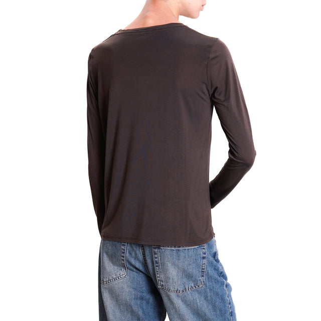 Zeroassoluto-T-shirt slim fit lyocell fabric 100% NATURAL FIBER - dark brown