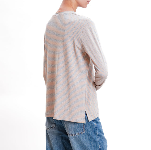 Zeroassoluto-T-shirt girocollo righe in jersey - beige/grigio melange