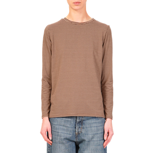 Zeroassoluto-T-shirt girocollo righe in jersey - moro/beige