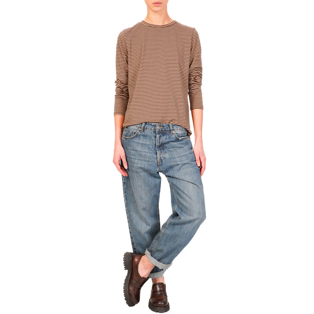 Zeroassoluto-T-shirt girocollo righe in jersey - moro/beige