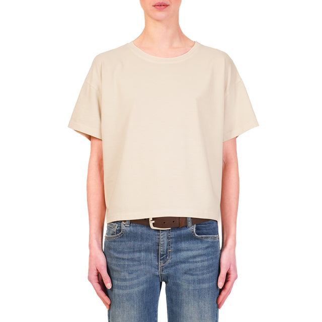 Zeroassoluto-T-shirt scatola cotone elasticizzato mezza manica - beige