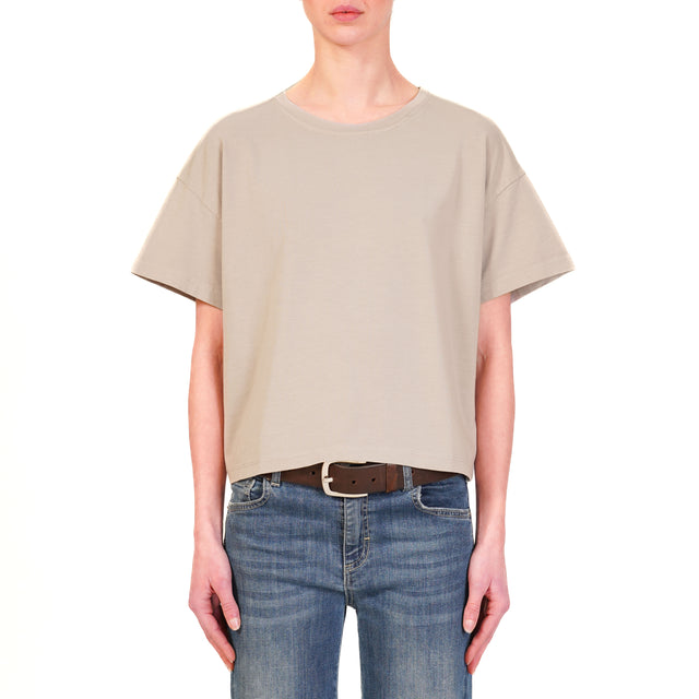 Zeroassoluto-T-shirt scatola cotone elasticizzato mezza manica - taupe