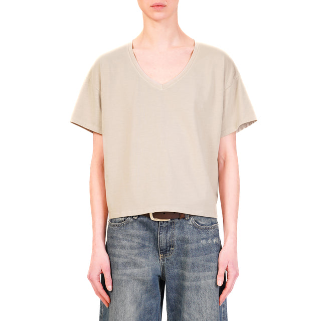 Zeroassoluto-T-shirt scollo v in cotone elasticizzato - taupe