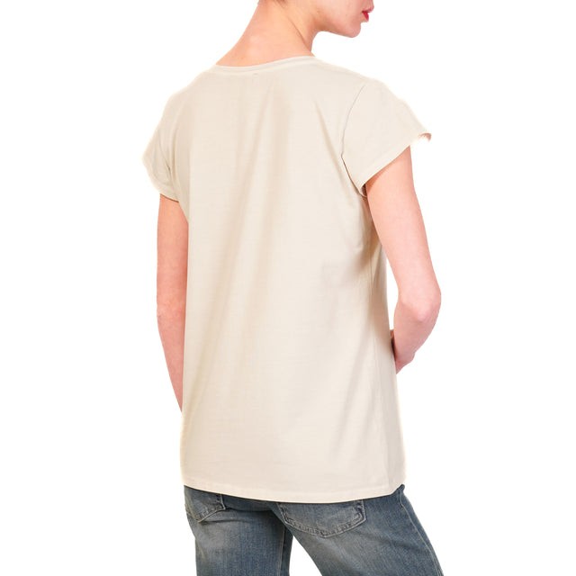 Zeroassoluto-T-shirt scollo v mezza manica cotone elasticizzato - beige