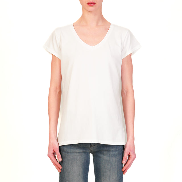 Zeroassoluto-T-shirt scollo v mezza manica cotone elasticizzato - bianco