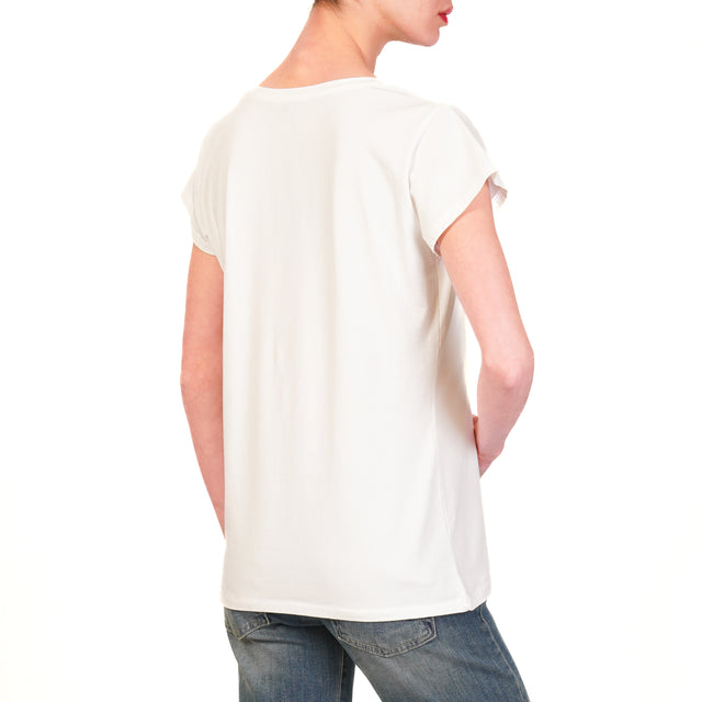 Zeroassoluto-T-shirt scollo v mezza manica cotone elasticizzato - bianco