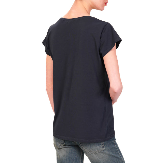 Zeroassoluto-T-shirt scollo v mezza manica cotone elasticizzato - blu