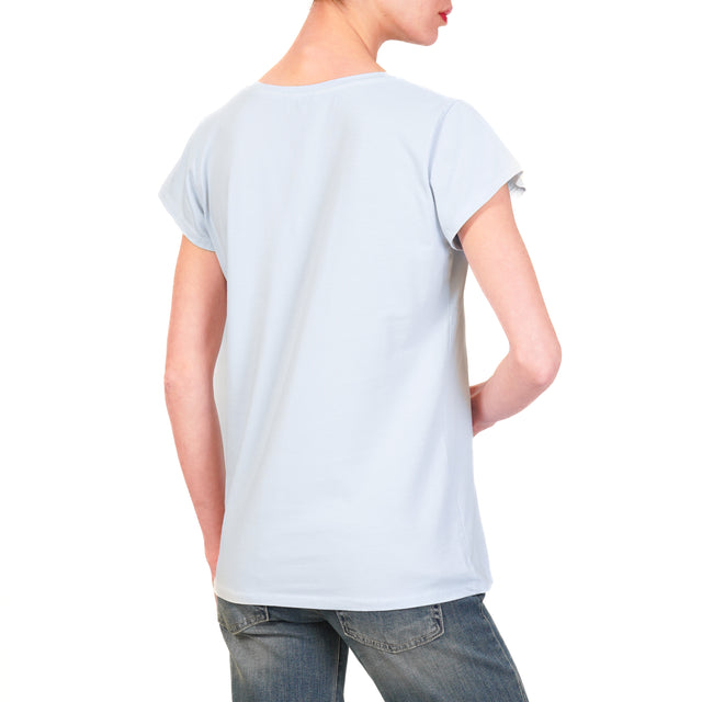 Zeroassoluto-T-shirt scollo v mezza manica cotone elasticizzato - cielo