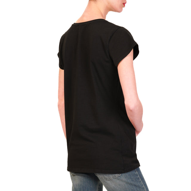 Zeroassoluto-T-shirt scollo v mezza manica cotone elasticizzato - nero