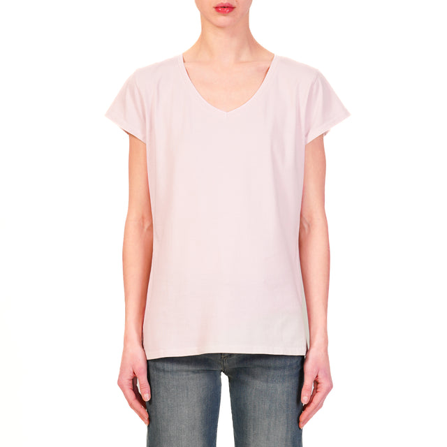 Zeroassoluto-T-shirt scollo v mezza manica cotone elasticizzato - rosa