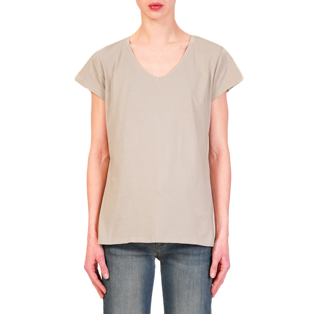 Zeroassoluto-T-shirt scollo v mezza manica cotone elasticizzato - taupe