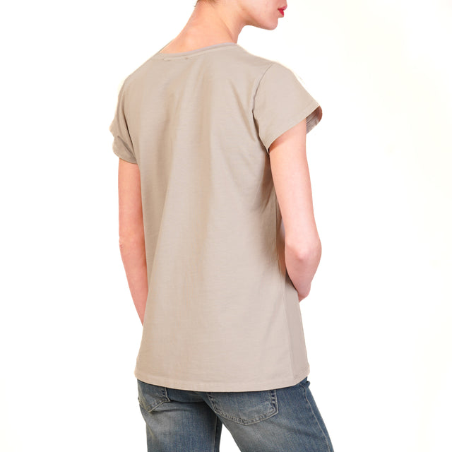 Zeroassoluto-T-shirt scollo v mezza manica cotone elasticizzato - taupe