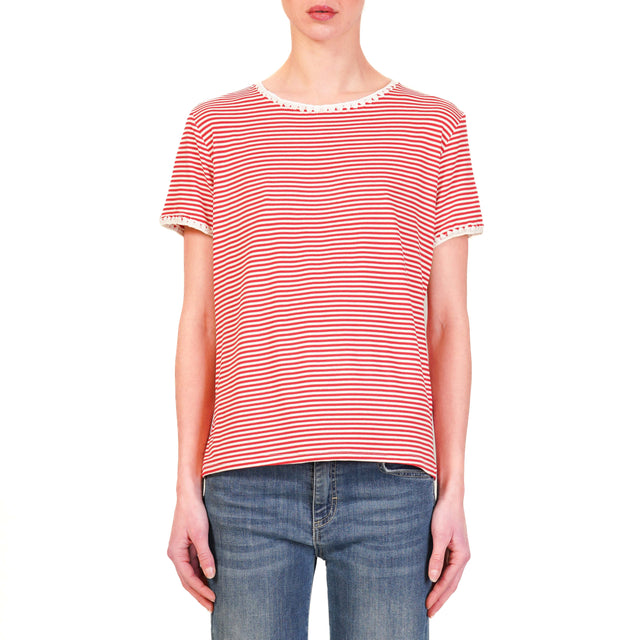 Zeroassoluto-T-shirt a righe fine con passamaneria cotone elasticizzato - bianco/rosso