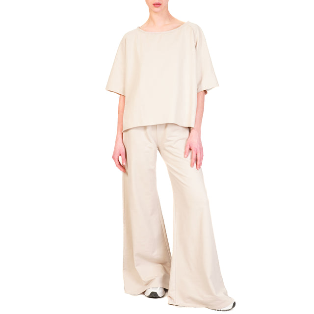 Zeroassoluto-Pantalone a zampa felpa light - beige