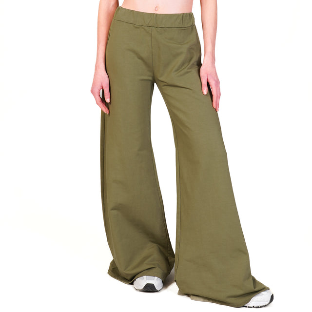 Zeroassoluto-Pantalone a zampa felpa light - militare