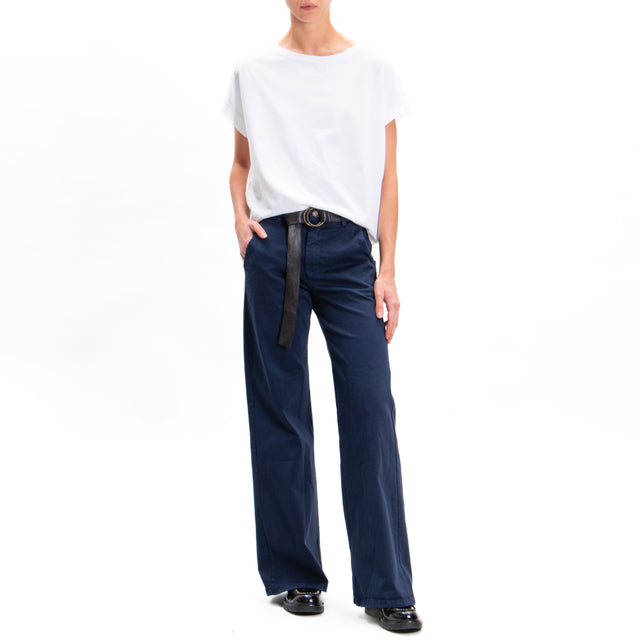 Zeroassoluto-Pantalone LILLY palazzo cotone elasticizzato - blu