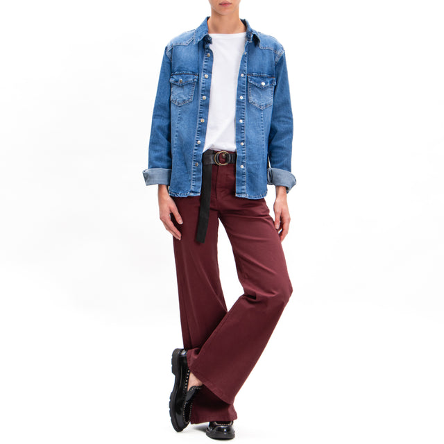 Zeroassoluto-Pantalone LILLY palazzo cotone elasticizzato - burgundy